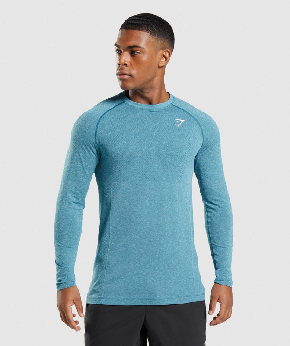 Gymshark Vital Seamless Light Muške Dugi Rukav Tirkizne | HR 2638MQZ